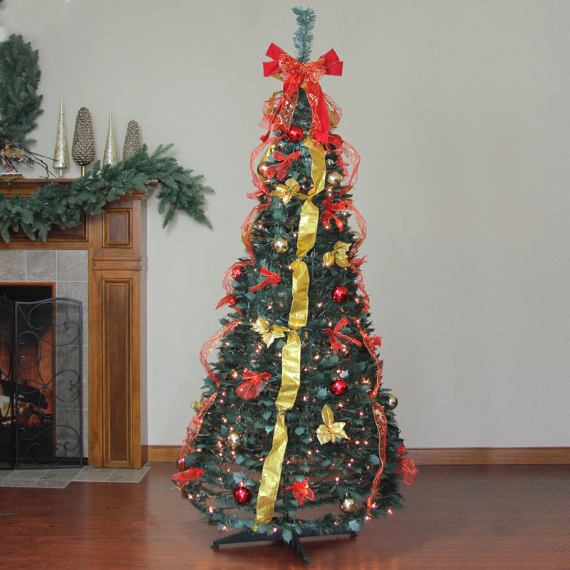 6' Pre-Lit Red and Gold Pre-Decorated Pop-Up Artificial Christmas Tree