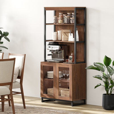 Modern 72" Sideboard With Glass Doors And Adjustable Shelves, Multifunctional Buffet Cabinet With Storage And Open Shelves For Dining Room Or Kitchen