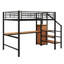 Lit mezzanine double avec bureau et escalier de rangement, lit mezzanine en métal avec lumières DEL et petite armoire-667526190