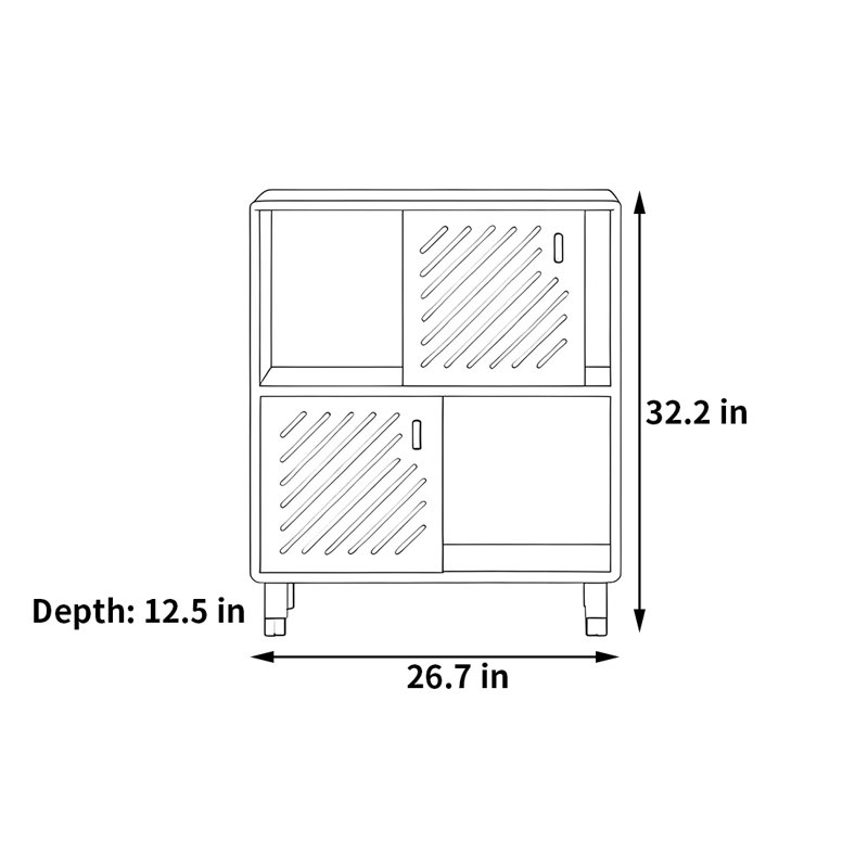 Modern versatile bookcase, (2 shelves) 32.2"H x 26.7"W x 12.5"D