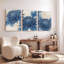 Ensemble de 3 tableaux sur toile tendue à motif floral de chrysanthèmes bleus, pour la décoration du salon et de la chambre.-2130646066