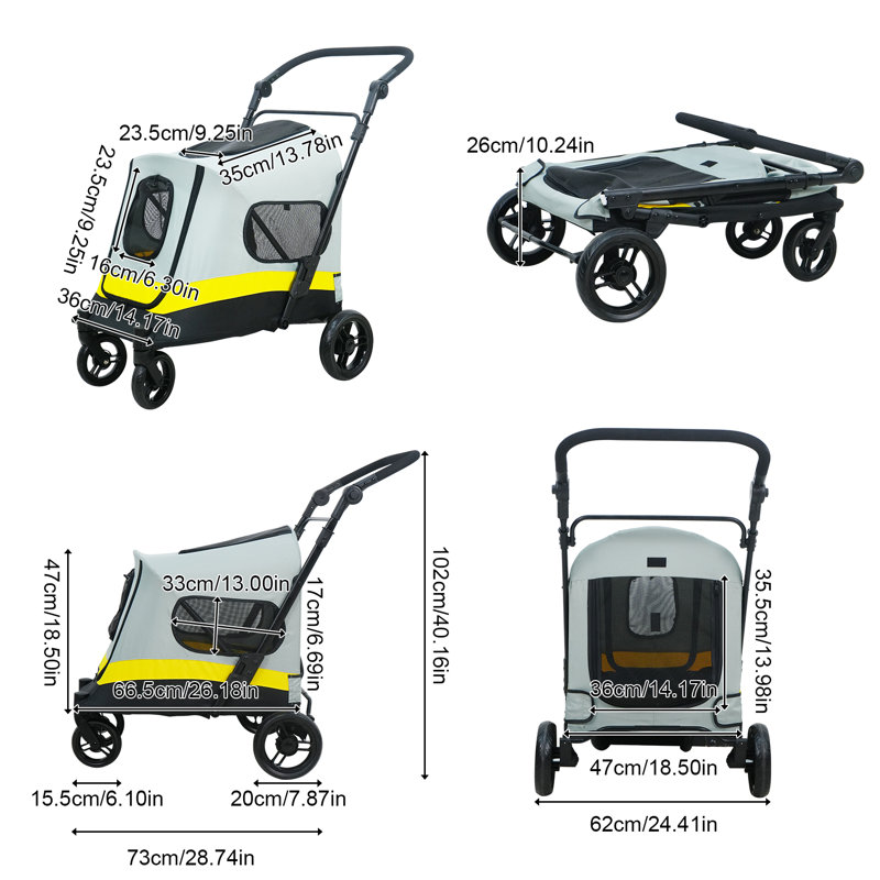Dog Stroller Foldable Pet Jogger Stroller, 102cm H x 62cm W x 73cm D