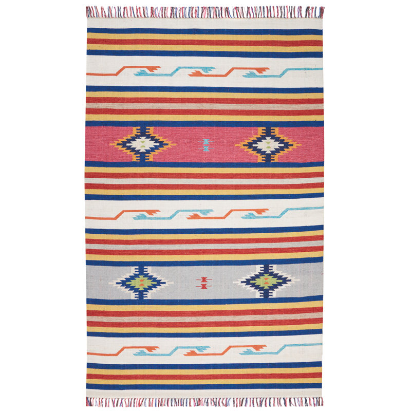 Tapis gris / rose tissé à la main Clarkton Southwestern, Rectangle 6 pi 6 po x 9 pi 6 po