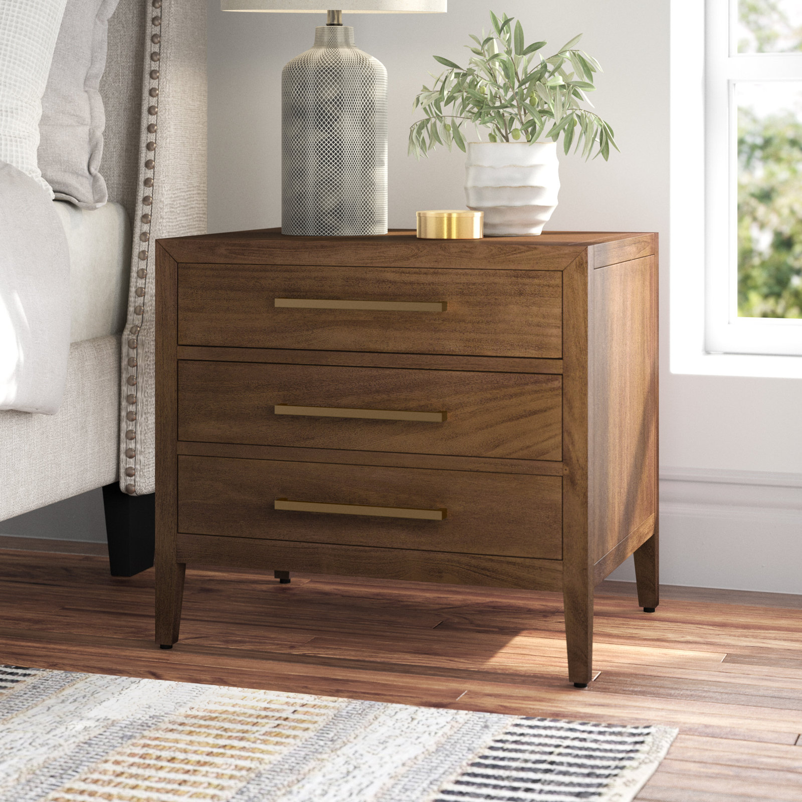 Pama 3-Drawer Mahogany Nightstand, Brown