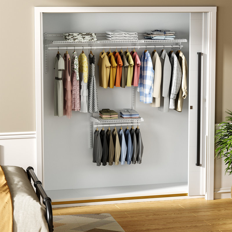 Ensemble de système d'organisation de placard mural avec tringle de suspension extensible extensible