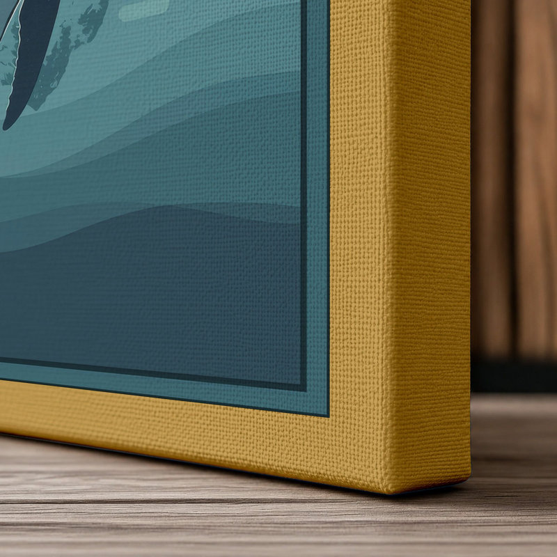 Whale and Mountain Minimalist - Wrapped Canvas, 30x20 - 76.2 x 50.8 cm, Ochre Border