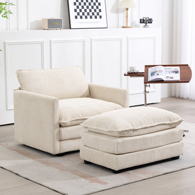 Redenius 42" Upholstered Corduroy Armchair with Ottoman