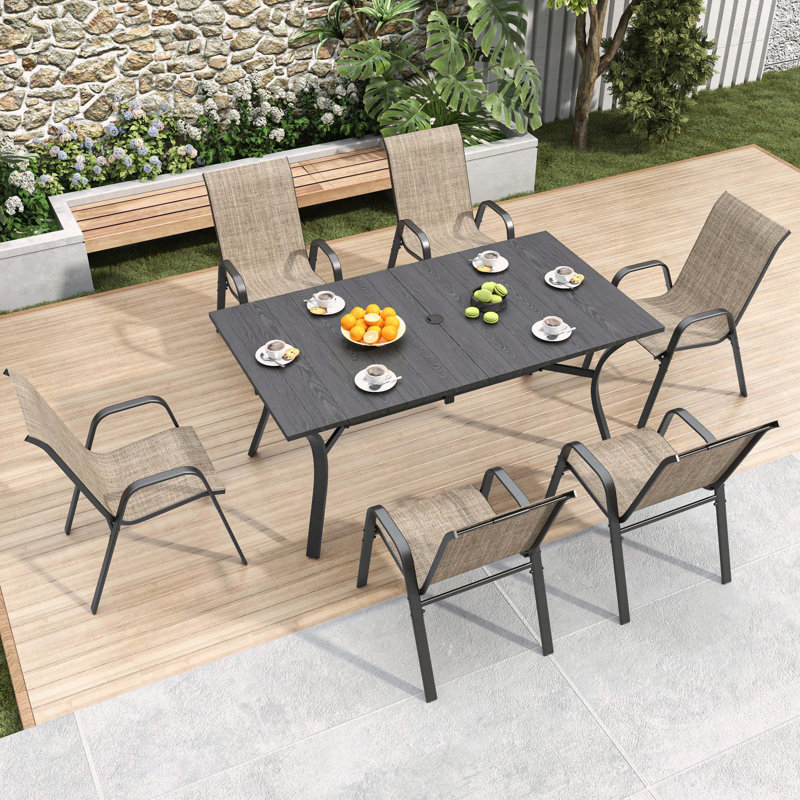 Ensemble de 6 chaises de salle à manger robustes pour l'extérieur avec siège large ergonomique, Brun / Noir