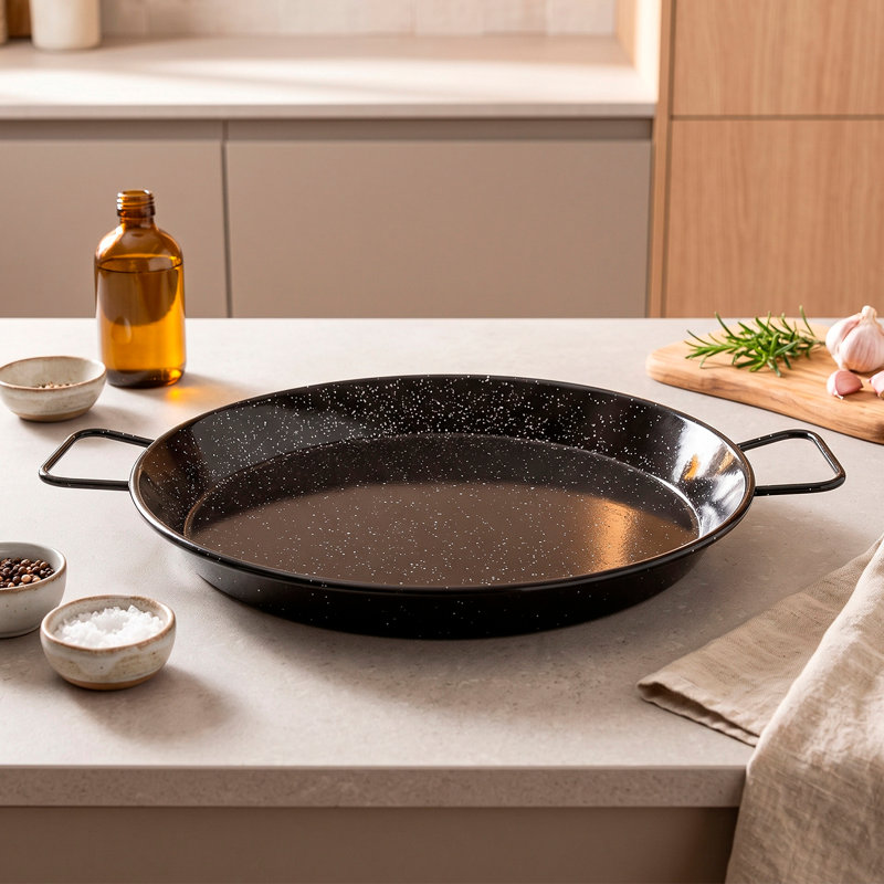 Magefesa 18-Inch Enameled Steel Paella Pan - 46 cm - 12 Servings, Ideal for Outdoor Cooking and Making Your Own Traditional Valencian Paella, Easy Cleaning