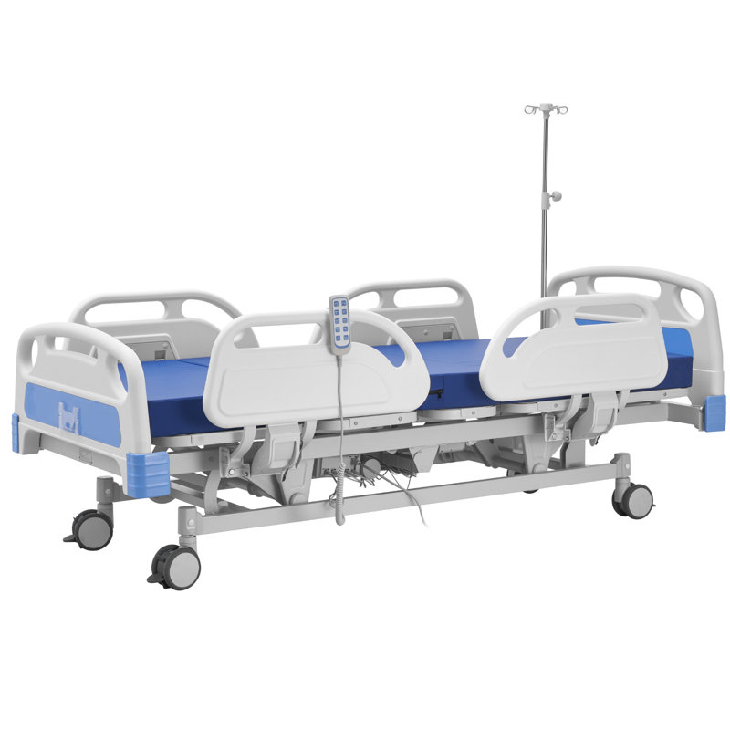 Lit d'hôpital électrique de qualité supérieure 5 fonctions, lit médical électrique ICU avec Trendelenburg et Trendelenburg inversé, roulettes verrouillables de 5 po et matelas à haute densité pour hôpital à domicile, chargement de 550 lb