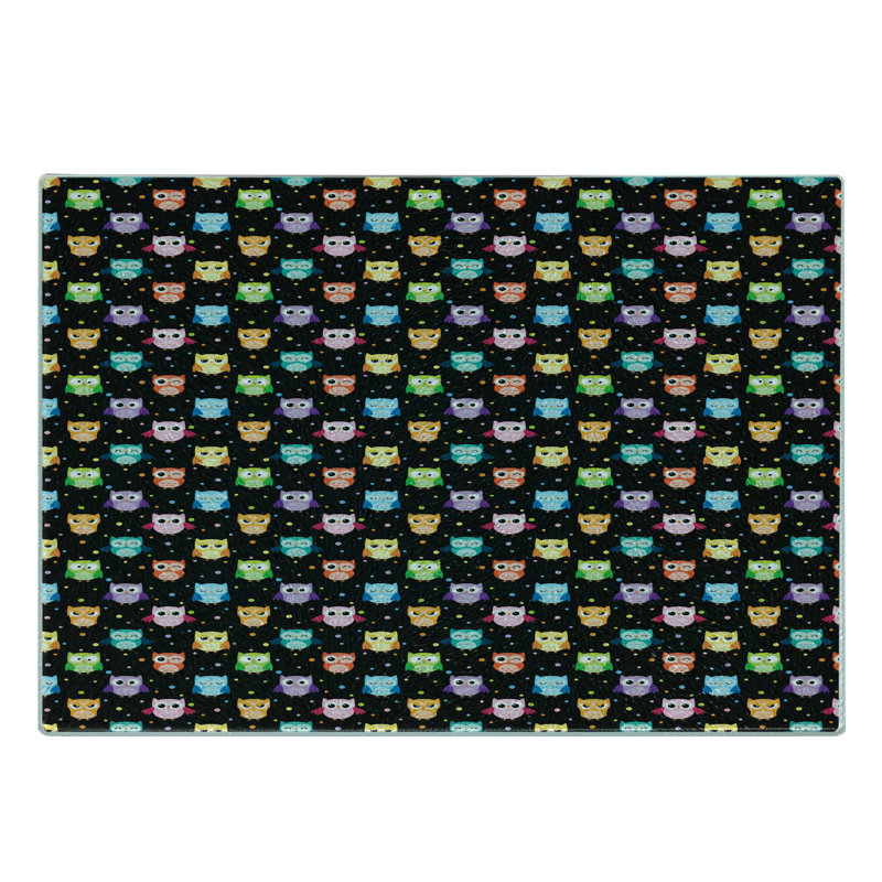 Ambesonne Owls Tempered Glass Cutting Board Funny Confused Serious Black Multicolor