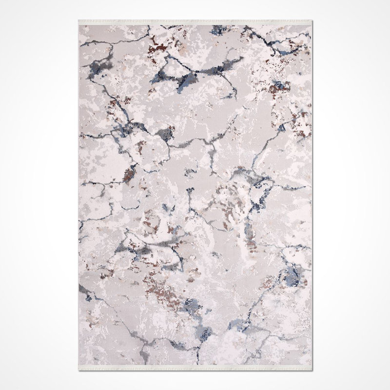 Tapis moderne / abstrait beige lavable à la machine antidérapant, Rectangle 4 pi x 5 pi 11 po