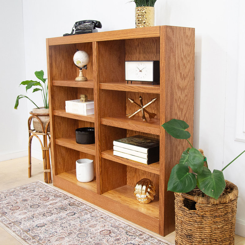 Backacre Double Wide Wood Bookcase, 8 Bookshelf,  48 inch Tall Storage and Display Bookshelf for Home Office and Living Room