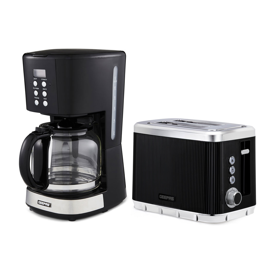 GEEPAS 1.5L Filter Coffee Machine & Toaster Combo Set | 900W Programmable Drip Coffee Maker For Instant Coffee Espresso 40Min Keep Warm Timer 1600W Br