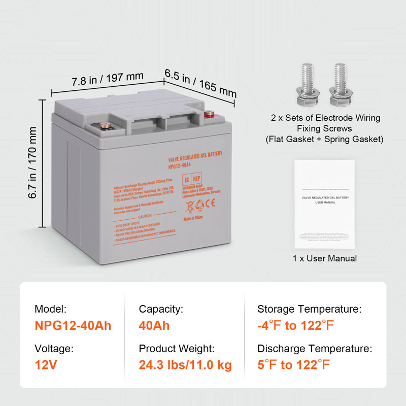 Deep Cycle Battery, 12V 40AH, AGM Marine Rechargeable Battery