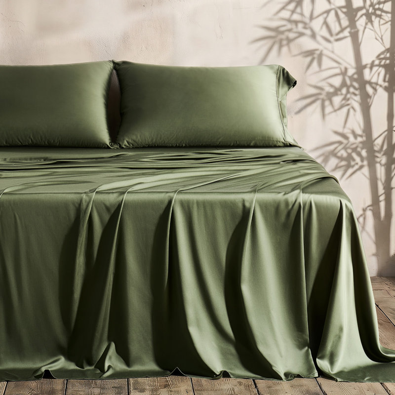 Ensemble de draps 100% rayonne de bambou 400 fils 4 pièces, draps ultra doux et respirants, Queen Sheet Set + 2 Pillowcases