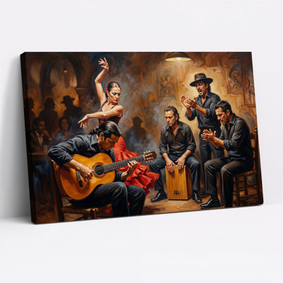 Flamenco Guitarist and Dancer in Warm Interior Canvas Wall Art