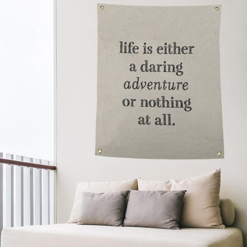 Tapisserie en polyester "life quote" adventure, H 80 po x l 59 po, Blanc / Noir