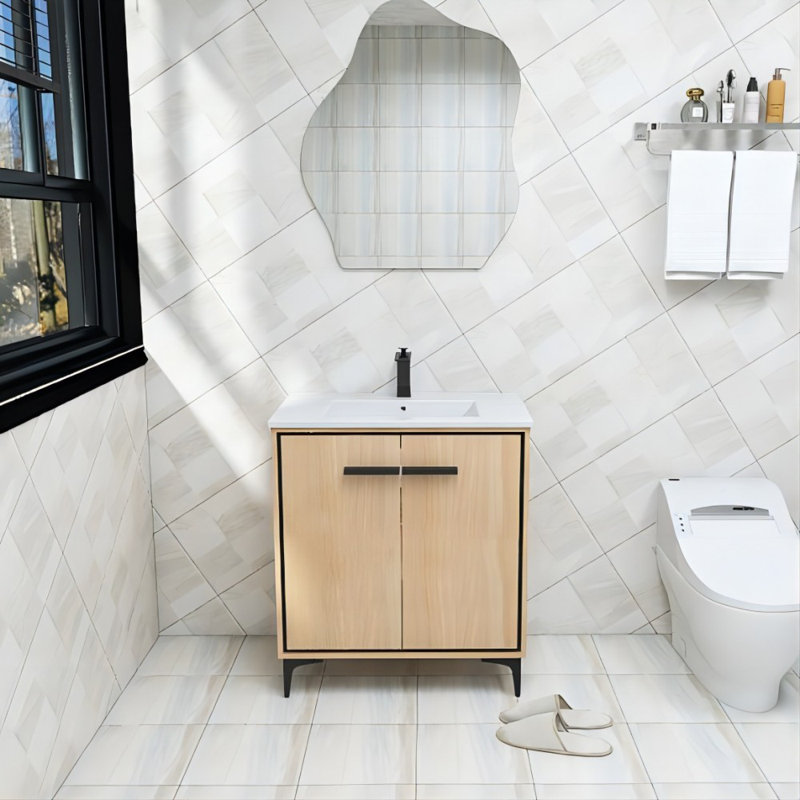 Meuble-lavabo sur pied simple 30 po avec comptoir en céramique beige