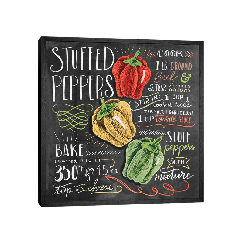 Stuffed Peppers Recipe - Print on Canvas, 45.72 cm H x 45.72 cm W, Black Framed