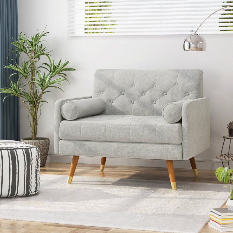 Fauteuil club, design moderne Mid-Century, Tissu gris clair Photiades