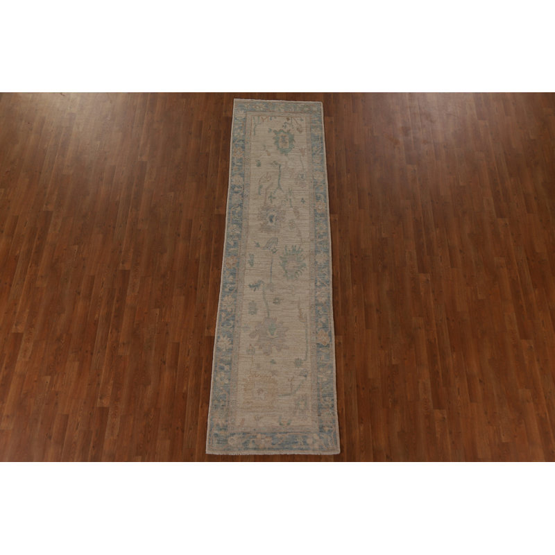 Tapis de couloir beige en laine noué à la main 2 pi 8 po x 9 pi 9 po Floral