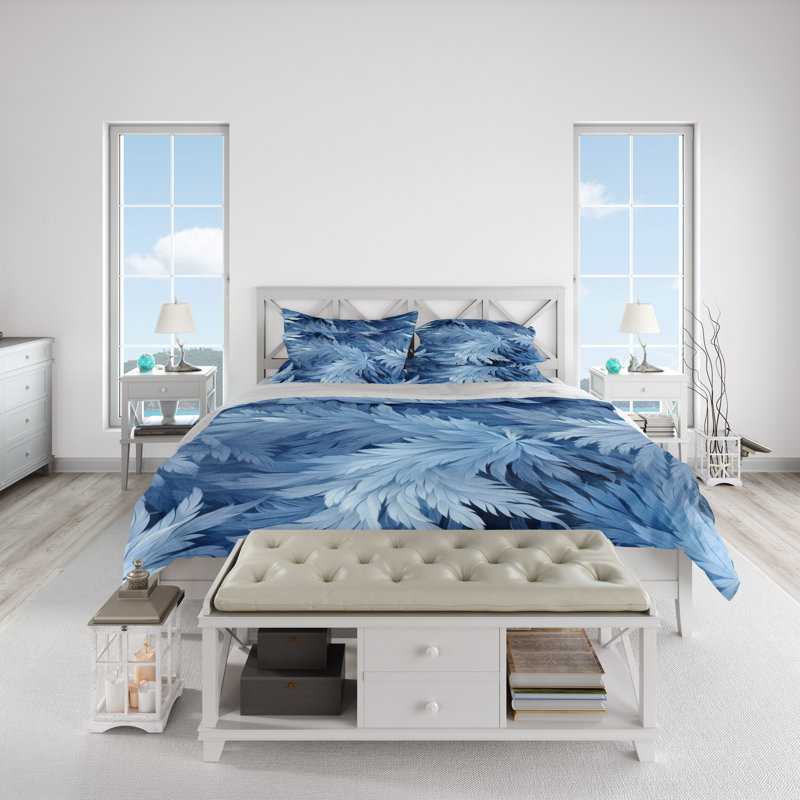 Floral Duvet Cover, King Duvet Cover + 2 King Shams, Blue