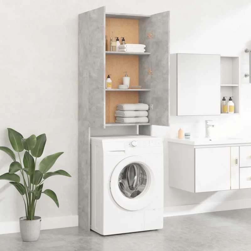 Awaab Solid Wood Linen Cabinet, Concrete Grey