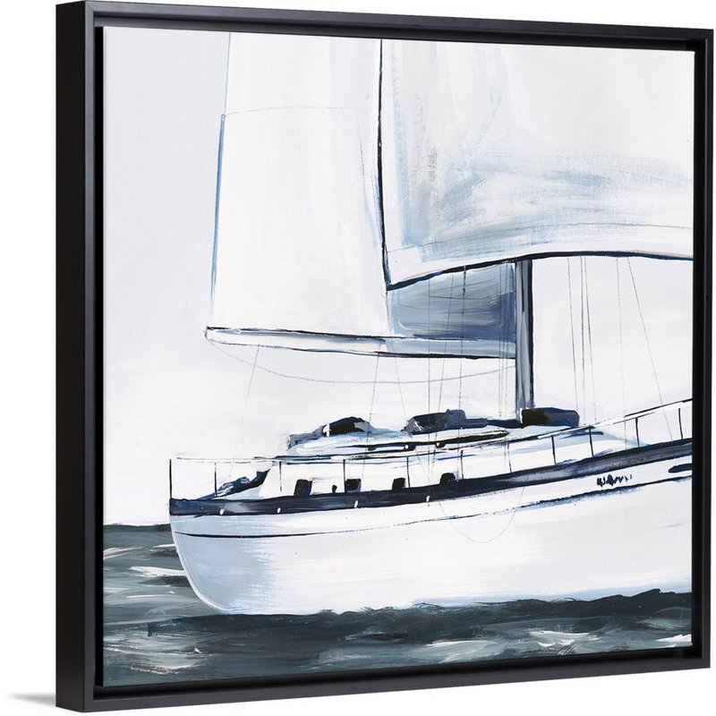 « sea faring life xviii », peinture sur toile, H 13,7 po x l 13,7 po x p 1,75 po, Cadre flottant noir