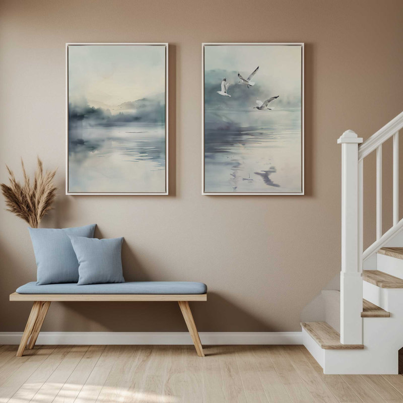 Ensemble de 2 impressions sur toile Misty Soar, Cadre flottant noir satiné, H 18,75 po x l 25,5 po x P 1,75 po
