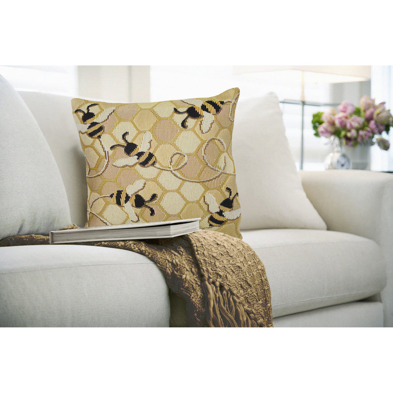 Coussin décoratif intérieur / extérieur Marina Bee Free, Beige / noir, 18 po x 18 po