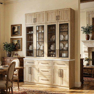 71'' L X 102'' H Large Wine Bar Cabinet With LED Lights , Glass Display