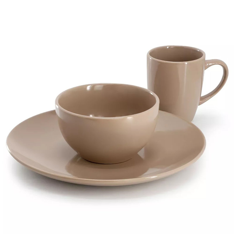 Service de vaisselle rond 12 pièces en grès, allant au micro-ondes et au lave-vaisselle, service pour quatre, assiettes et bols modernes de tous les jours