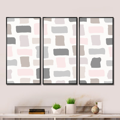" Pink And Gray Pastel Rectangles I " 3 - Pieces