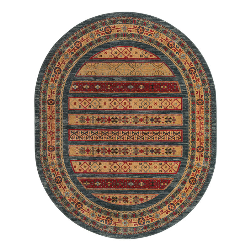 Jaeden Geometric Area Rug, Oval 8' x 10', Blue 
