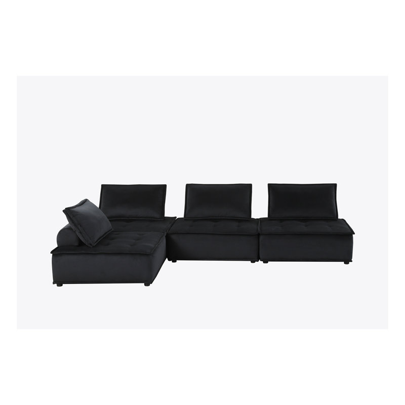 Sebron Upholstered Sectional, Black Velvet, 29" H x 120" W x 80" D