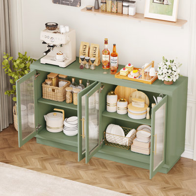 Veltri 55.1'' W Modern Sideboard, Buffet with Adjustable Shelves and Tempered Glass Doors