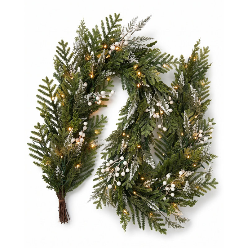 ALPINE FROST - 6ft x 12" Christmas Garland with 100 Warm White 8 Function LEDs