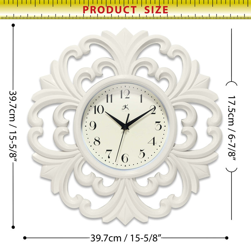 Horloge murale en plastique ivoire 15,5 po Siebeld Wisteria, Ivoire ivoire