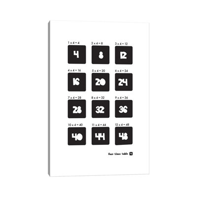 " Black And White Times Tables - 4 " by PaperPaintPixels