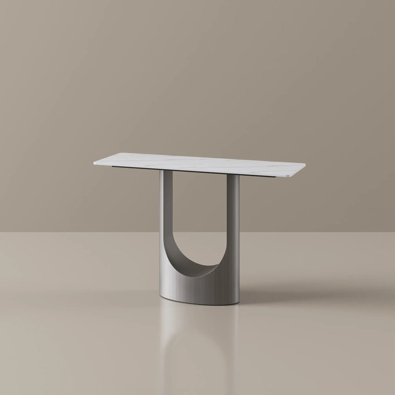 47" Modern Sintered Stone Console Table, Luxury Entryway Table, Contemporary Hallway Table, White/Gray