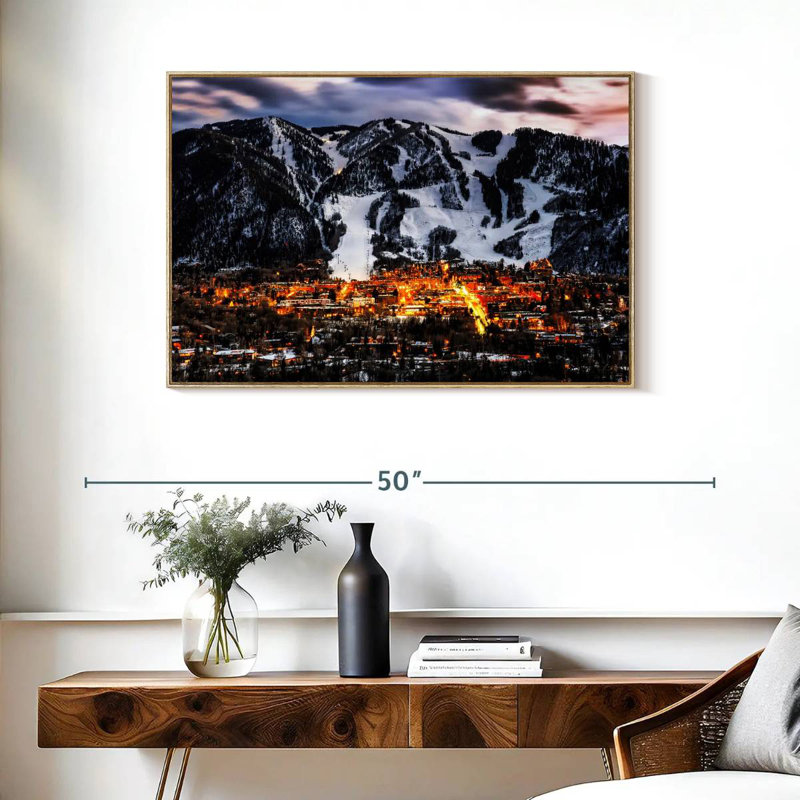 Aspen la nuit, 37 po x 25 po, Cadre flottant en bois naturel