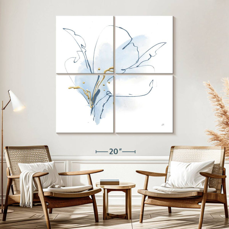 Blue And Gold Floral I, H 57 po x l 57 po