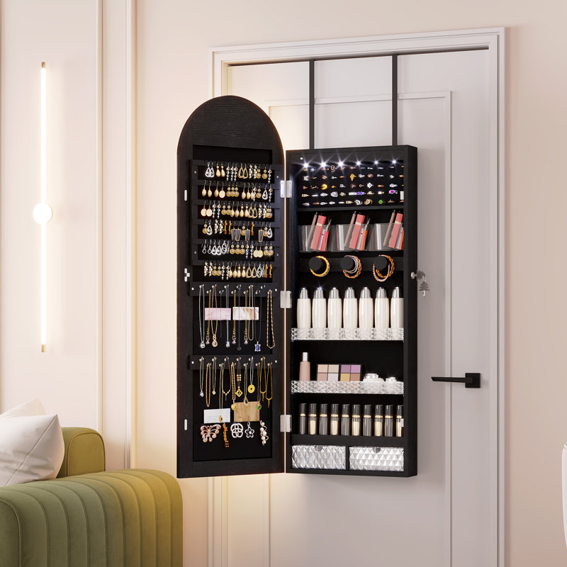 Wall Mounted Jewellery Armoire with Mirror  , Black