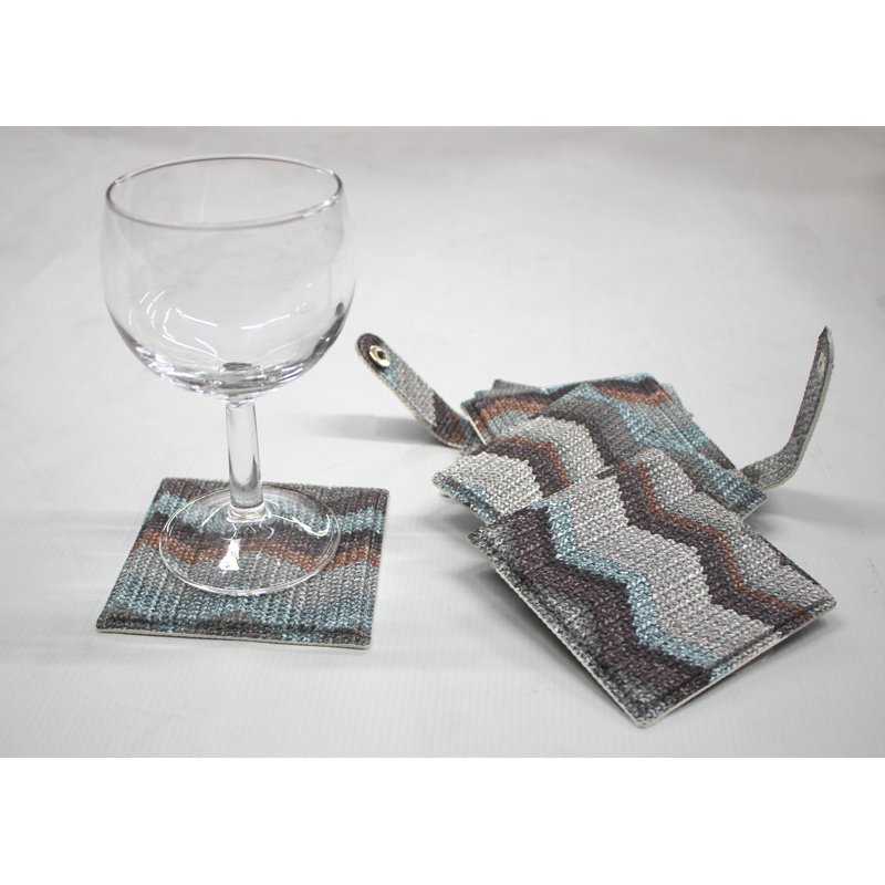Square 6 Piece Car Coaster Set, Blue / White / Grey
