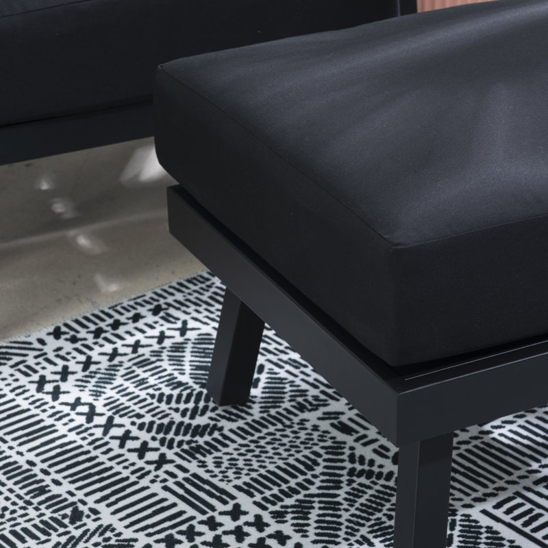 Armando Upholstered Outdoor Ottoman, Black Sunbrella®, Black