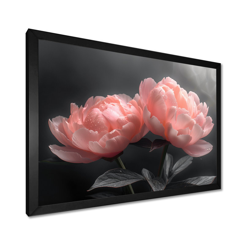 Brookport - pivoines, impression d'art mural, H 24 po x l 32 po, Cadre noir