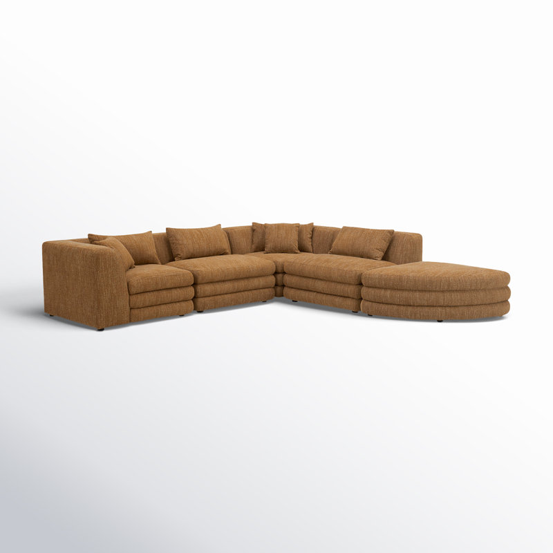 Donia 5 - Piece Upholstered Sectional, Amber Glow Mustard Tweed