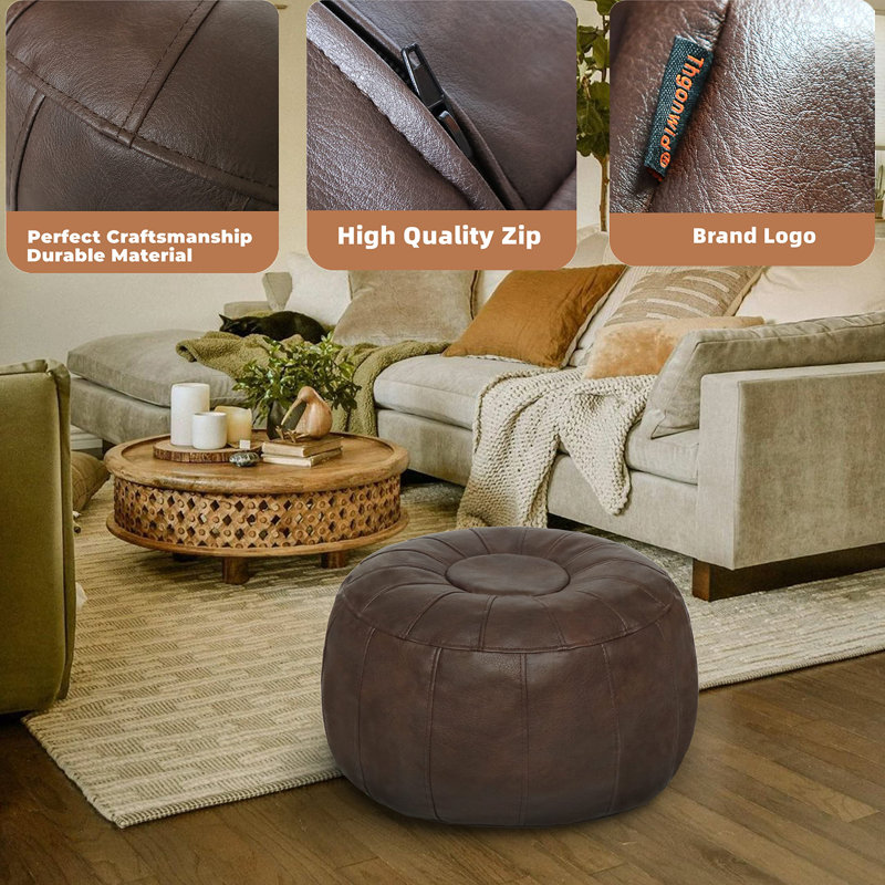 Repose-pieds en cuir 21,7 po Limbrey, Cuir profond café assorti