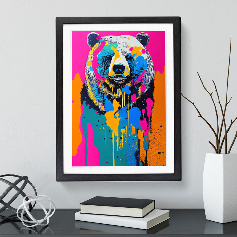 Dripping Paint Bear No.1 - Single Picture Frame Print, Black, 46cm H x 34cm W x 2cm D